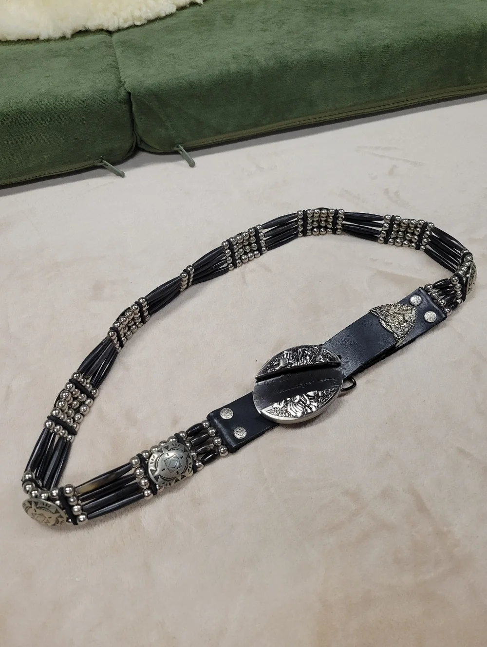 Cactus Mountain Nashville Handcrafted Beaded Bone Belt | Vintage Western 38